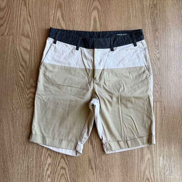 Jack & Jones Tan and Black Flat Front Shorts - Picture 1 of 6